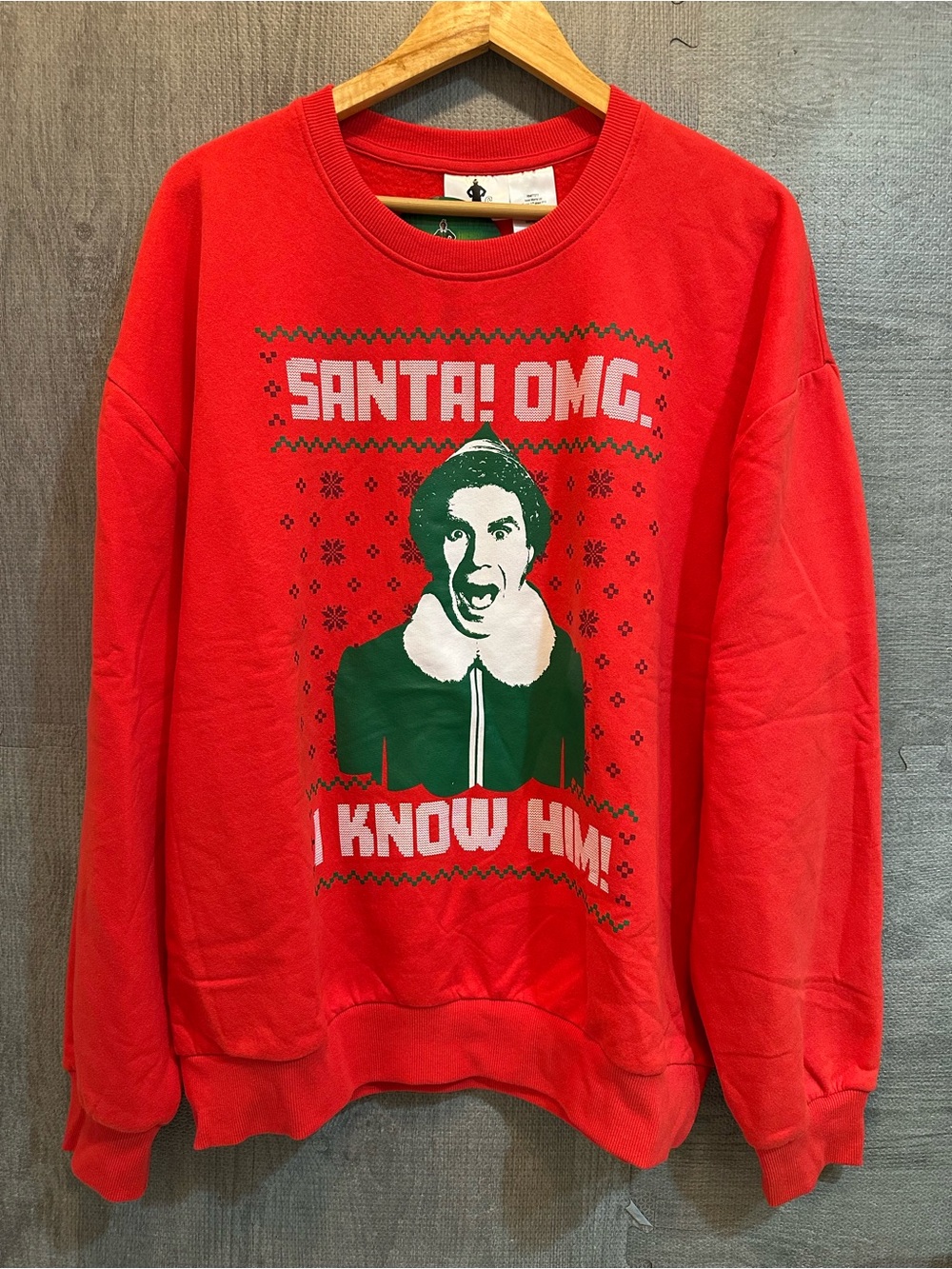 ELF Red & Green Holiday Graphic Crewneck Sweater XL NWT